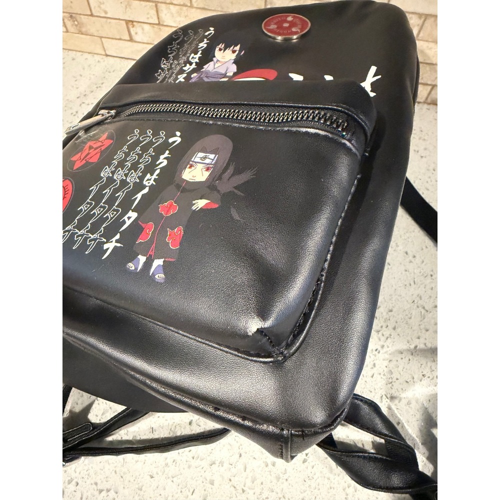 Naruto Shippuden Sasuke Uchiha Black Backpack Graphic Print Zip - Picture 7 of 8
